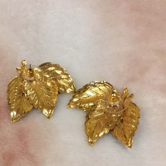 Enamel & Gold toned Autumn Fall Leaf Pierced Earrings Vintage RS - Picture 5 of 7